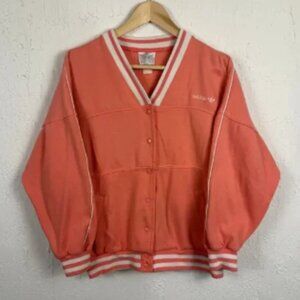 Vintage 80s Adidas Pink Striped Cardigan Sweatshirt Size Medium Sportswear